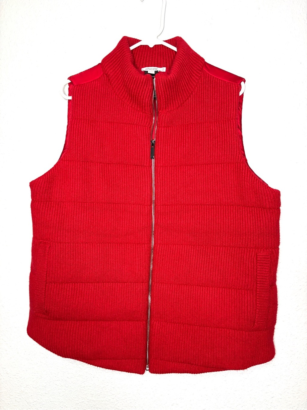 Chico’s Luxe Rib Knit Puffer Vest Front Zip Sweater Knit 12